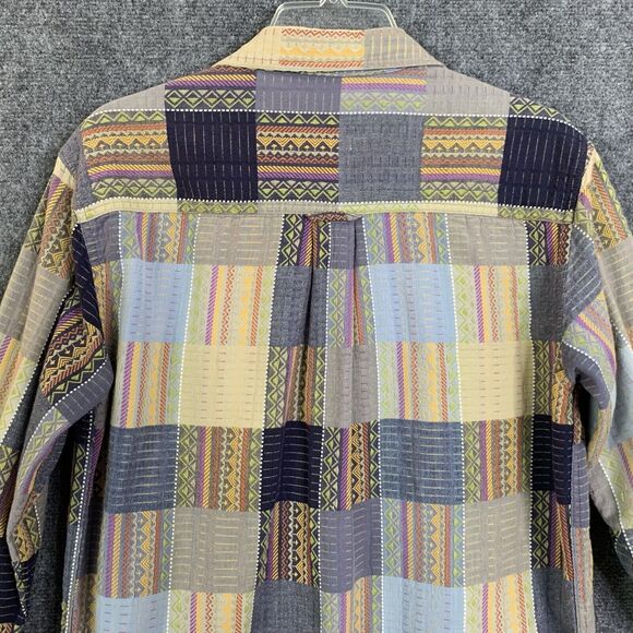 Lemon Grass Button Front Shirt Women S Patchwork Pattern Long Sleeve Cotton - Picture 7 of 12